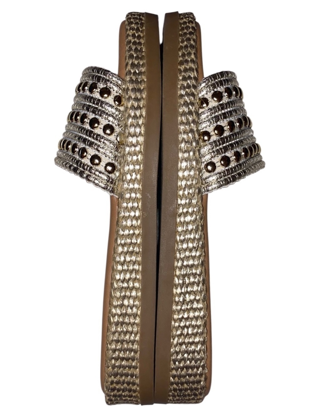 STEVE MADDEN Boardwalk Espadrille Style Sandal Slide Metallic Gold/Tan Size 8M - Picture 7 of 10